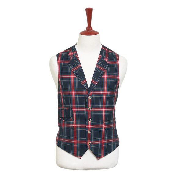 Chiragh Apparel Other - Mens Vest 44R Tartan Plaid Wool Black Red Green Lapel Waistcoat Formal Wedding
